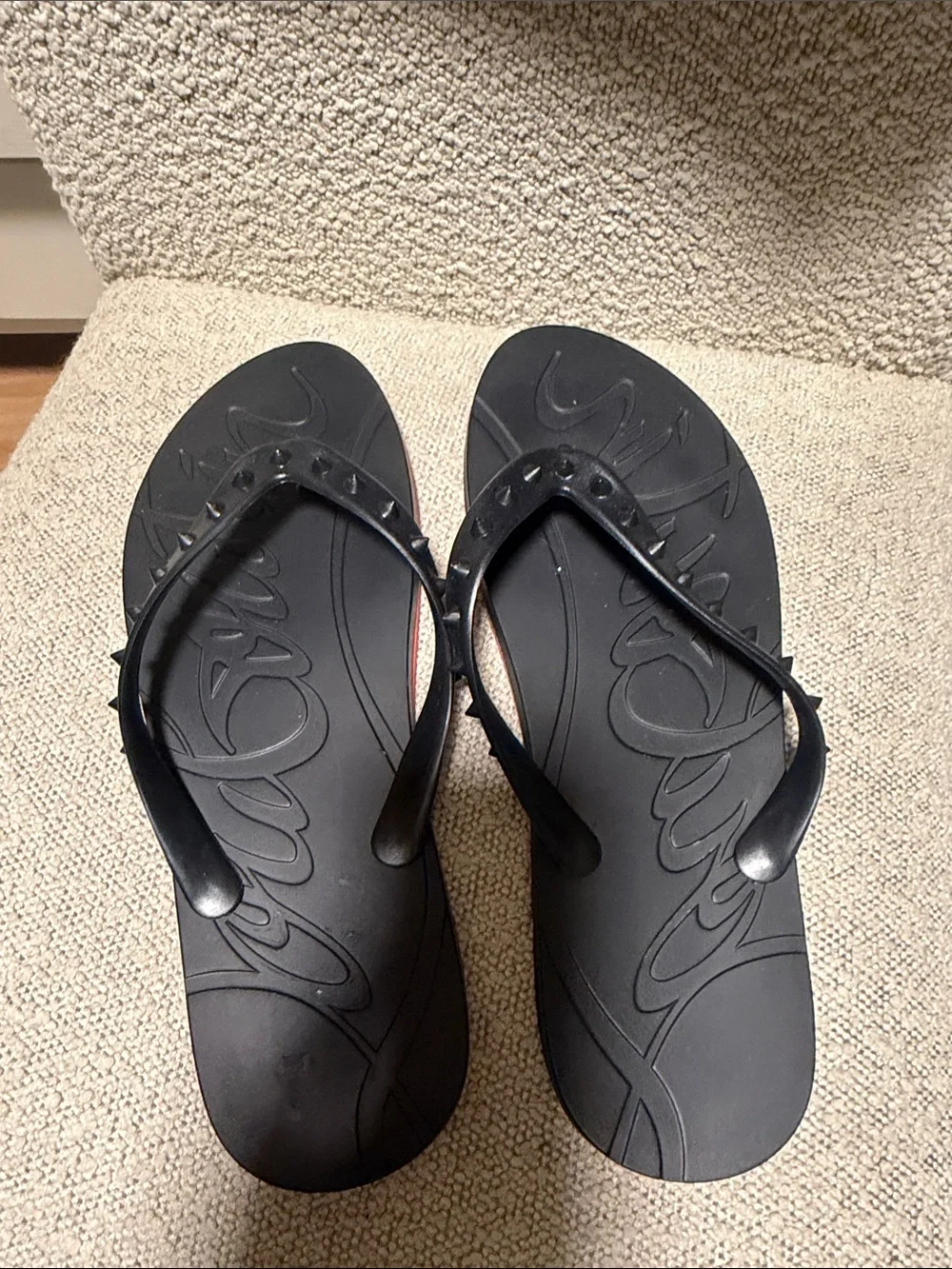 Black Studded Louboutin Flip Flops - Classic Summer Sandals